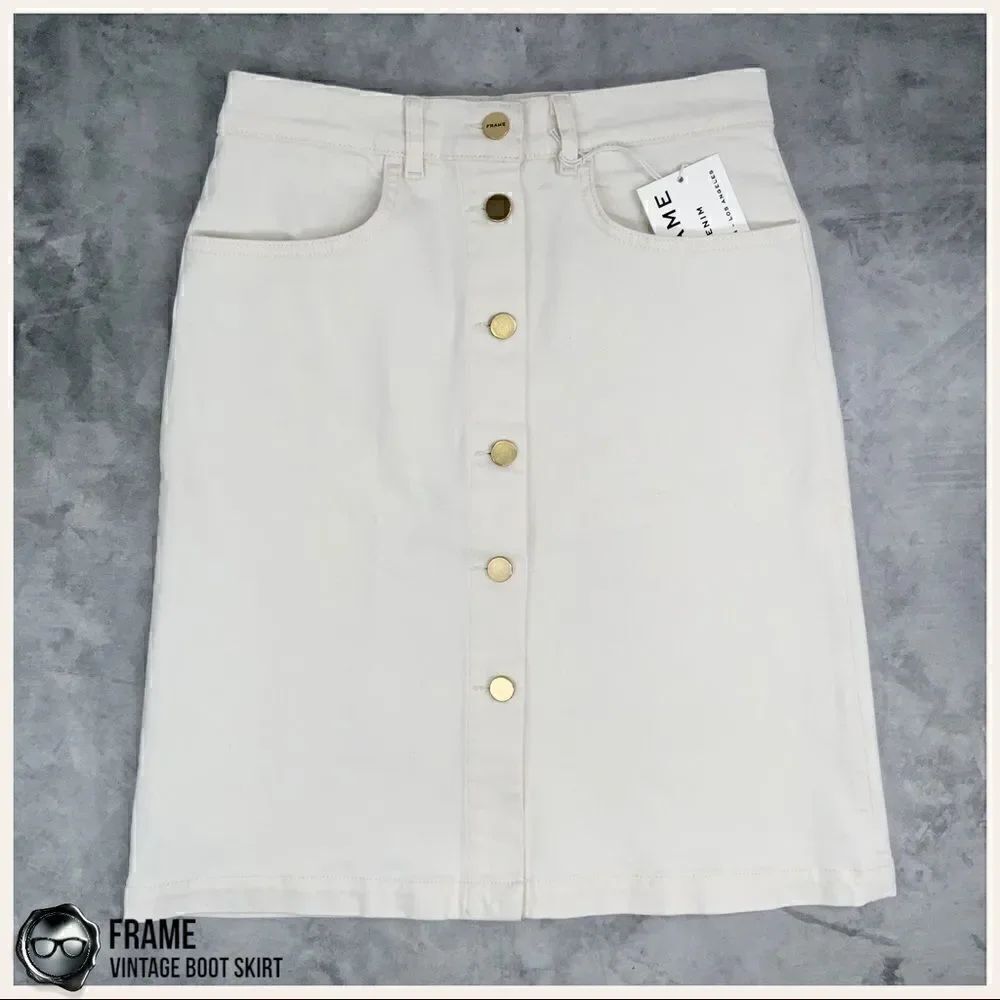 FRAME DENIM VINTAGE BOOT SKIRT NATURAL WHITE/ECRU WOMEN’S 26 SIZE 4 ABOVE KNEE